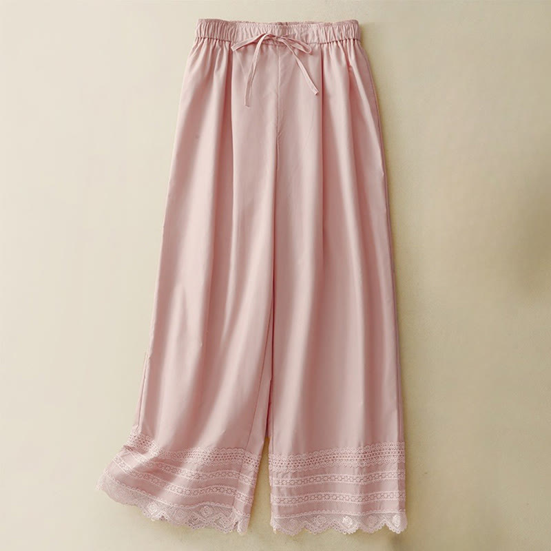 Pantalones de algodón hasta el tobillo con pernera ancha y bolsillos para mujer, diseño de patchwork, encaje liso y cordón ajustable, Buddha Stones Commute - Rosa claro - US12, UK/AU16, EU44 (2XL) - image 1