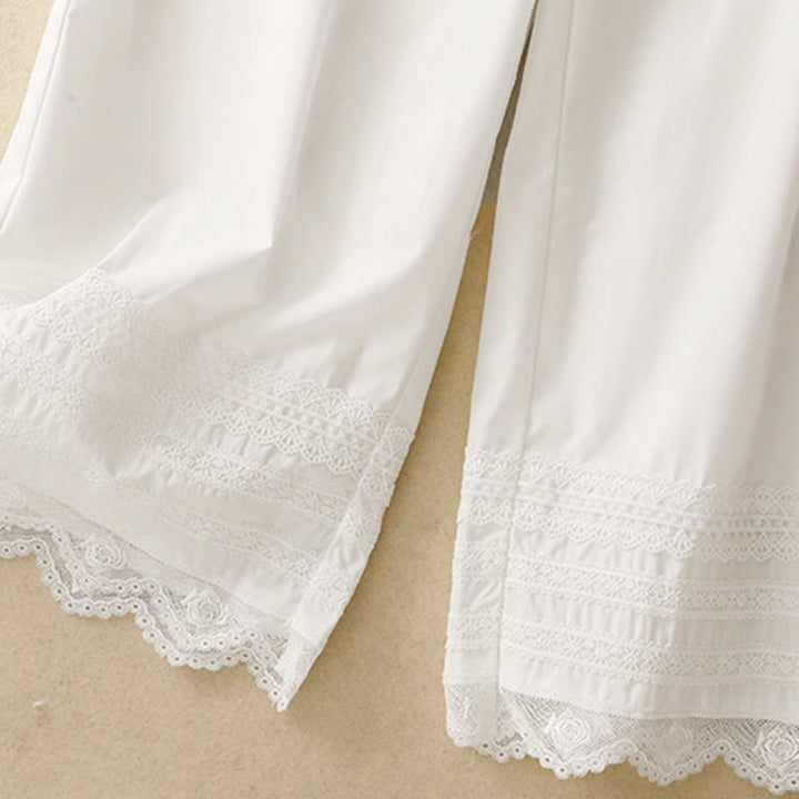 Pantalones de algodón hasta el tobillo con pernera ancha y bolsillos para mujer, diseño de patchwork, encaje liso y cordón ajustable, Buddha Stones Commute - image 12