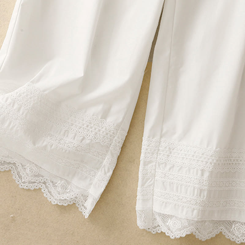 Pantalones de algodón hasta el tobillo con pernera ancha y bolsillos para mujer, diseño de patchwork, encaje liso y cordón ajustable, Buddha Stones Commute - image 11