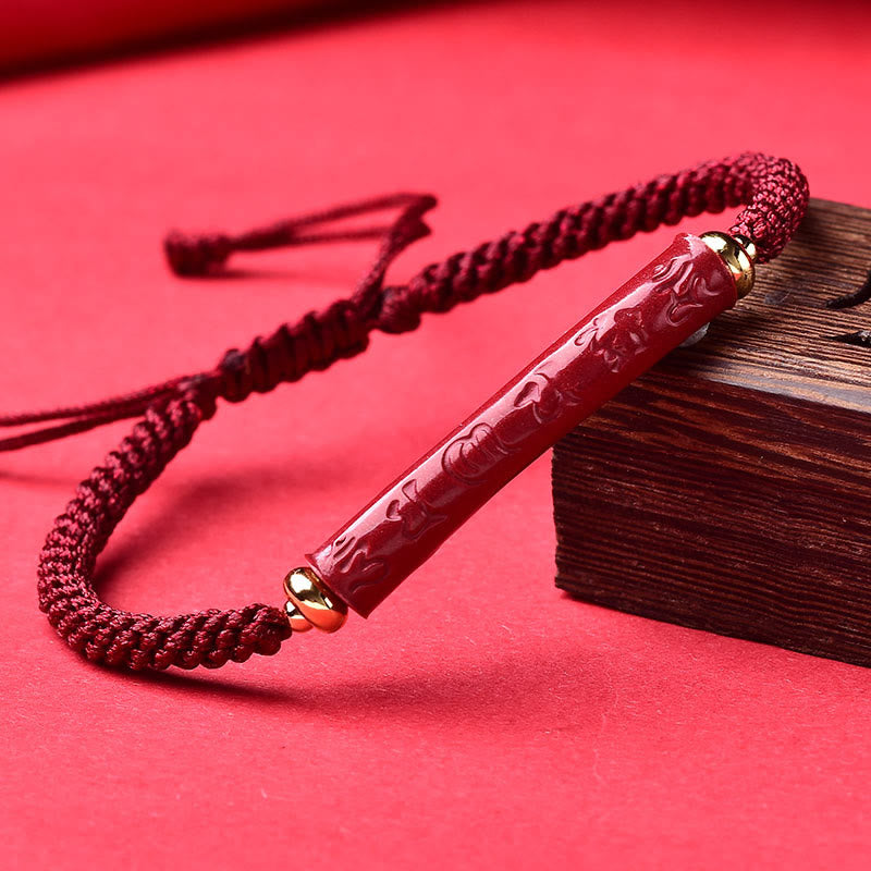 Pulsera trenzada hecha a mano con Buddha Stones, cinabrio, Om Mani Padme Hum, bendición del Sutra del Corazón - Om Mani Padme Hum (circunferencia de la muñeca: 14-19 cm) - image 1