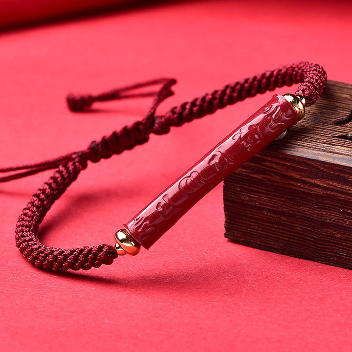 Pulsera trenzada hecha a mano con Buddha Stones, cinabrio, Om Mani Padme Hum, bendición del Sutra del Corazón - Om Mani Padme Hum (circunferencia de la muñeca: 14-19 cm) - image 1