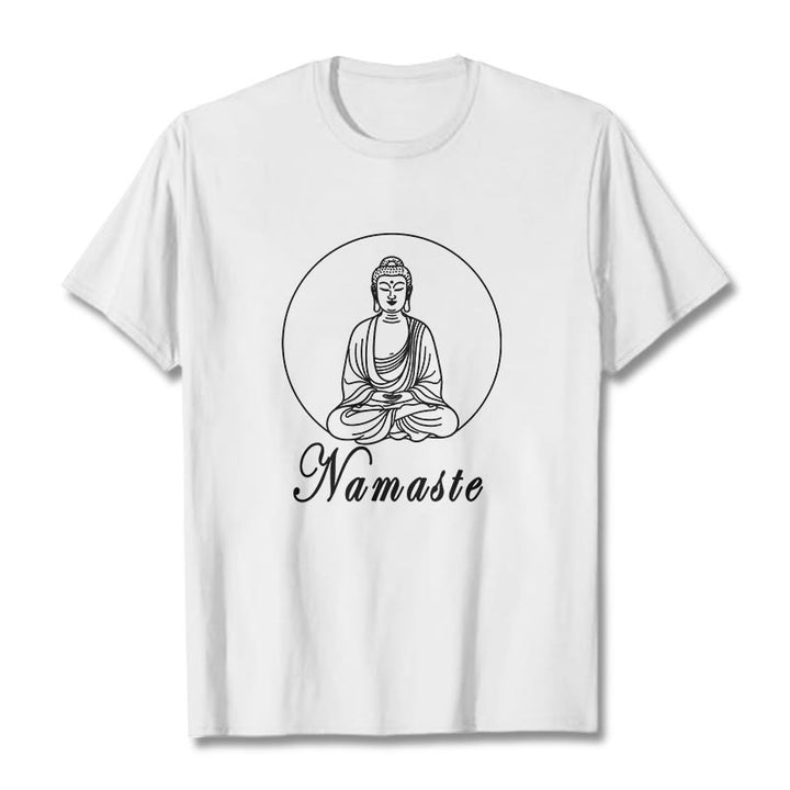 Buddha Stones NAMASTE Buda Meditando Camiseta Camiseta - Blanco - 2XL - image 5