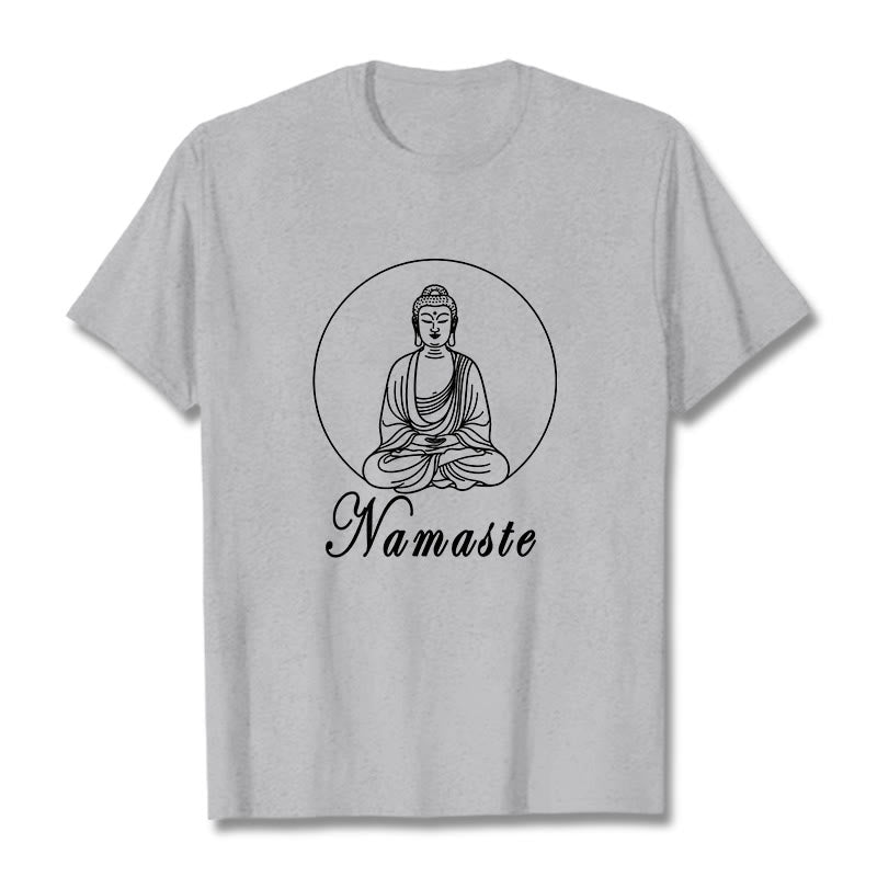 Buddha Stones NAMASTE Buda Meditando Camiseta Camiseta - Gris claro - 2XL - image 19