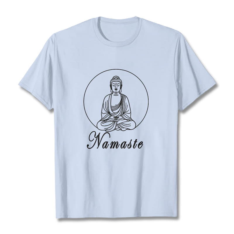 Buddha Stones NAMASTE Buda Meditando Camiseta Camiseta - Cian claro - 2XL - image 18