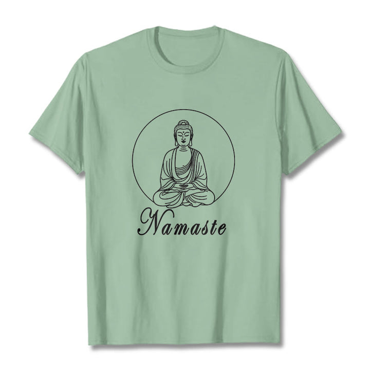 Buddha Stones NAMASTE Buda Meditando Camiseta Camiseta - Verde pálido - 2XL - image 14