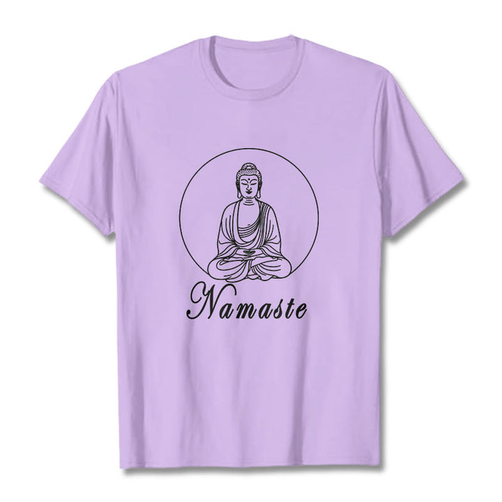 Buddha Stones NAMASTE Buda Meditando Camiseta Camiseta - Ciruela - 2XL - image 16