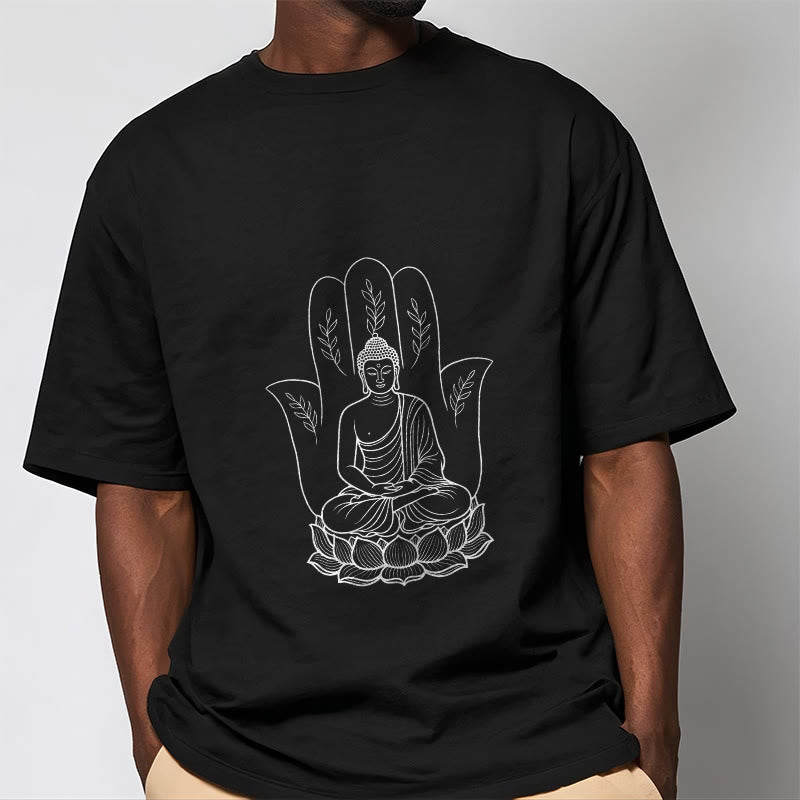 Camiseta con Buddha Stones meditando, Buda sentado, manos y hojas con base de loto - image 5