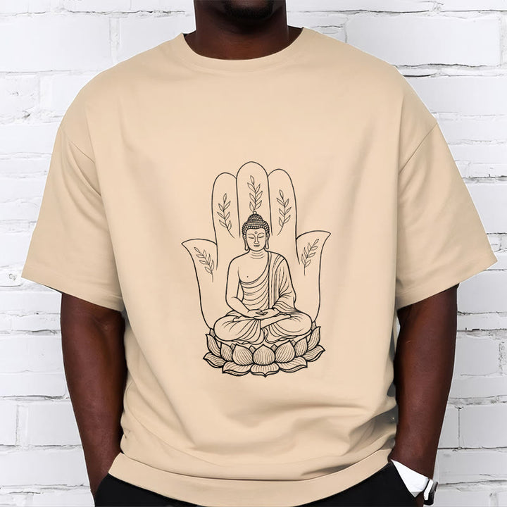 Camiseta con Buddha Stones meditando, Buda sentado, manos y hojas con base de loto - image 9