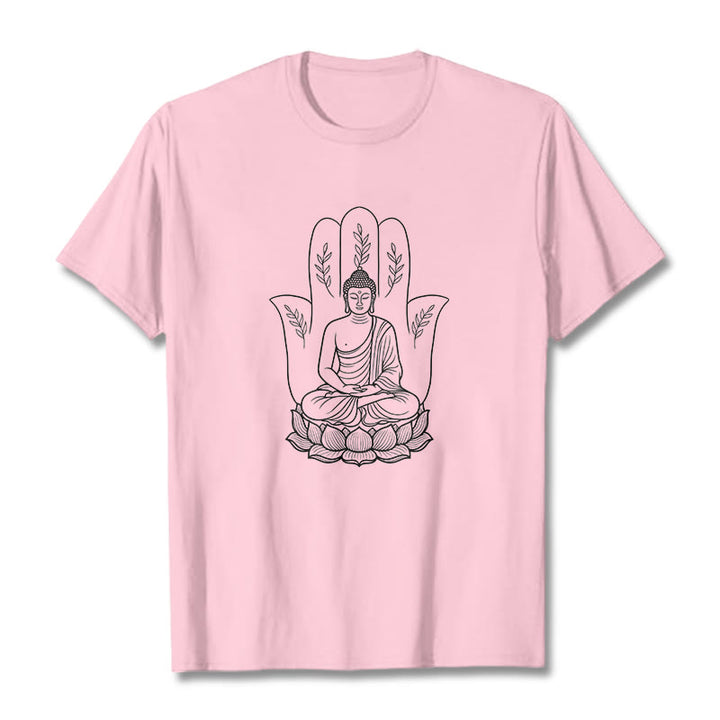 Camiseta con Buddha Stones meditando, Buda sentado, manos y hojas con base de loto - rosa claro - 2XL - image 12