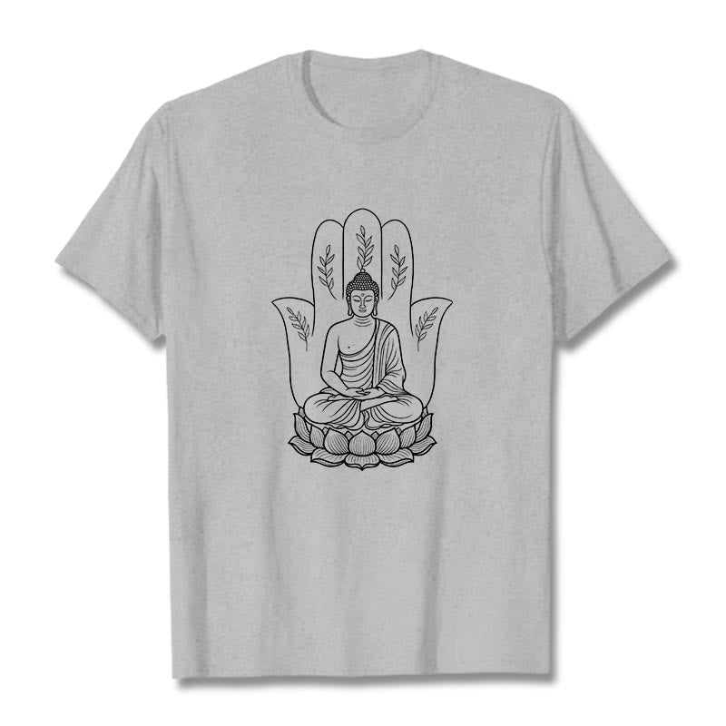 Camiseta con Buddha Stones meditando, Buda sentado, manos y hojas con base de loto - Gris claro - 2XL - image 19