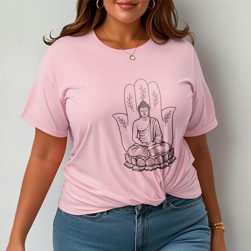 Camiseta con Buddha Stones meditando, Buda sentado, manos y hojas con base de loto - image 13