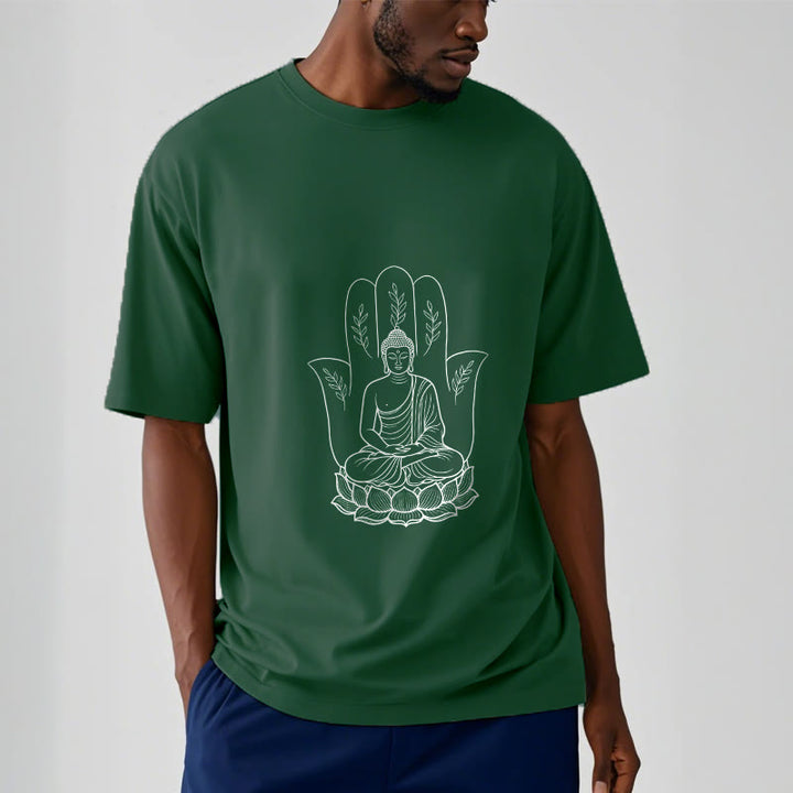Camiseta con Buddha Stones meditando, Buda sentado, manos y hojas con base de loto - image 11