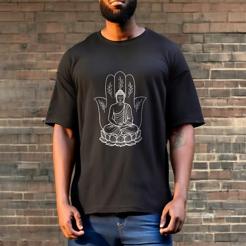 Camiseta con Buddha Stones meditando, Buda sentado, manos y hojas con base de loto - image 7