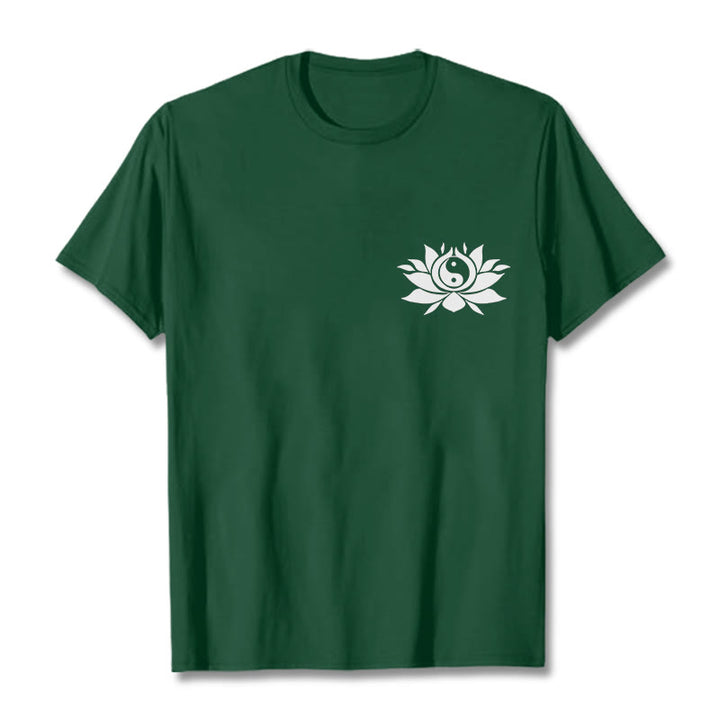 Camiseta con diseño de flor de loto y yang con Buddha Stones - Verde bosque - 2XL - image 5