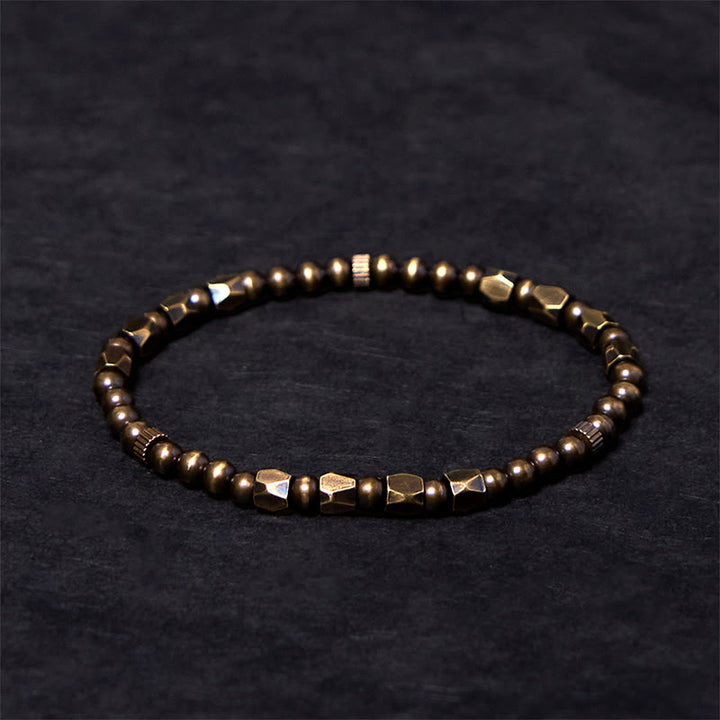 Pulsera de riqueza con cuentas de cobre y latón, diseño simple y desgastado, con Buddha Stones