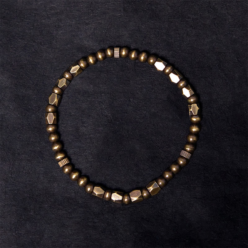 Pulsera de riqueza con cuentas de cobre y latón, diseño simple y desgastado, con Buddha Stones