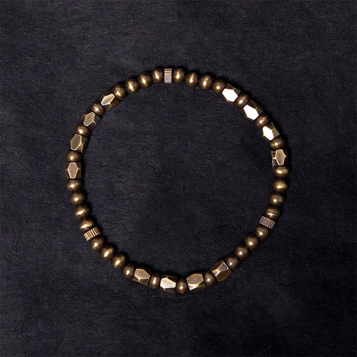Pulsera de riqueza con cuentas de cobre y latón, diseño simple y desgastado, con Buddha Stones