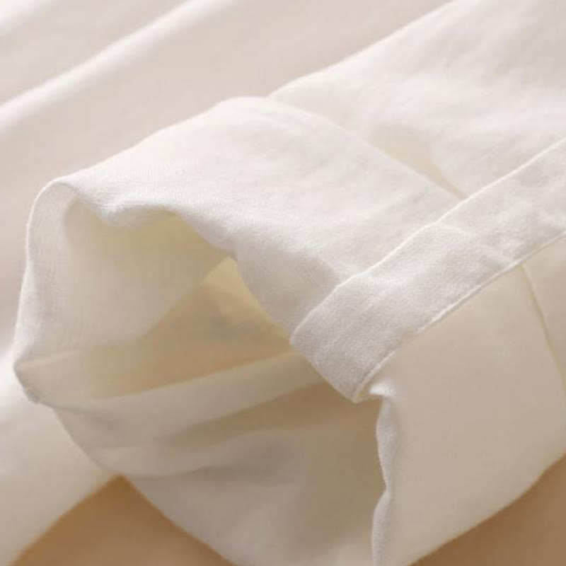 Vestido midi de lino y algodón con cuello alto, manga larga y bolsillos, diseño de botones con Buddha Stones - image 13