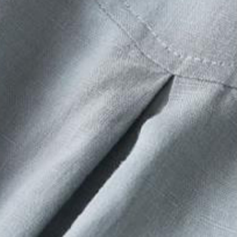 Vestido midi de lino y algodón con cuello alto, manga larga y bolsillos, diseño de botones con Buddha Stones - image 3