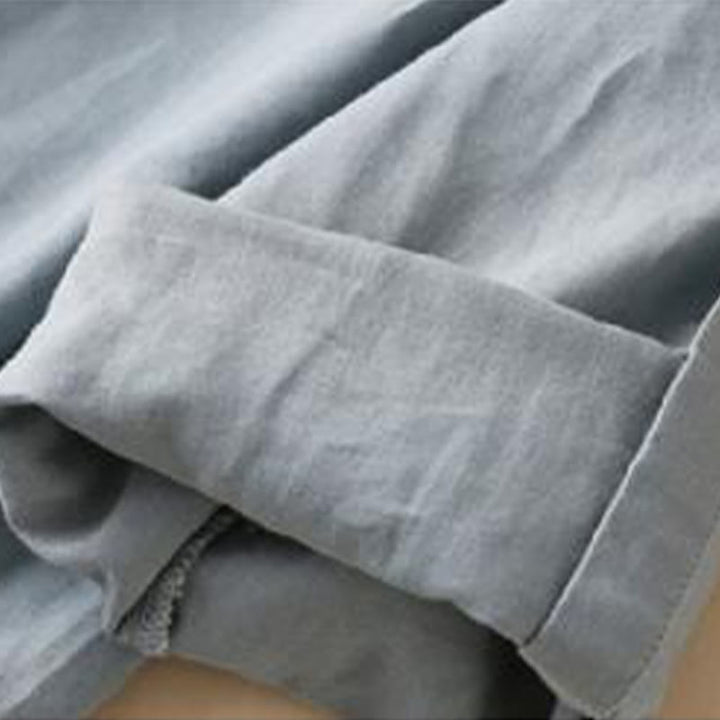 Vestido midi de lino y algodón con cuello alto, manga larga y bolsillos, diseño de botones con Buddha Stones - image 6