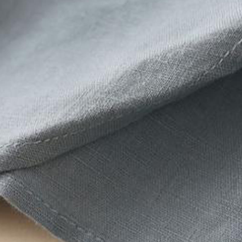 Vestido midi de lino y algodón con cuello alto, manga larga y bolsillos, diseño de botones con Buddha Stones - image 7