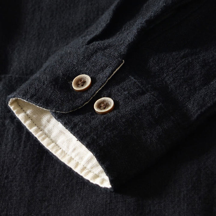 Camisa de lino y algodón de manga larga con botones y bolsillos para hombre, de color liso, con Buddha Stones - image 12