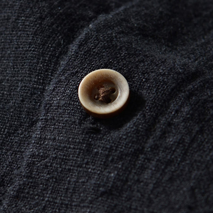 Camisa de lino y algodón de manga larga con botones y bolsillos para hombre, de color liso, con Buddha Stones - image 11