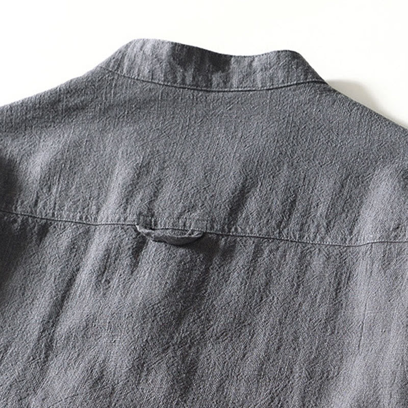 Camisa de lino y algodón de manga larga con botones y bolsillos para hombre, de color liso, con Buddha Stones - image 18