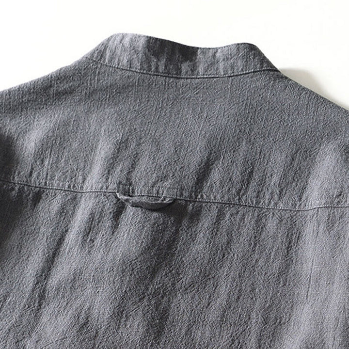 Camisa de lino y algodón de manga larga con botones y bolsillos para hombre, de color liso, con Buddha Stones - image 18