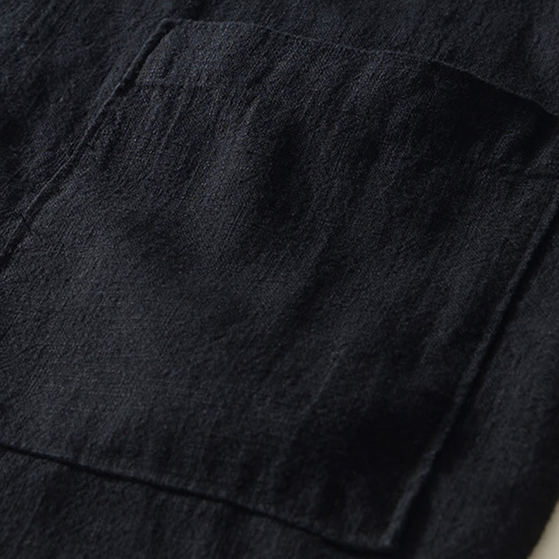 Camisa de lino y algodón de manga larga con botones y bolsillos para hombre, de color liso, con Buddha Stones - image 14