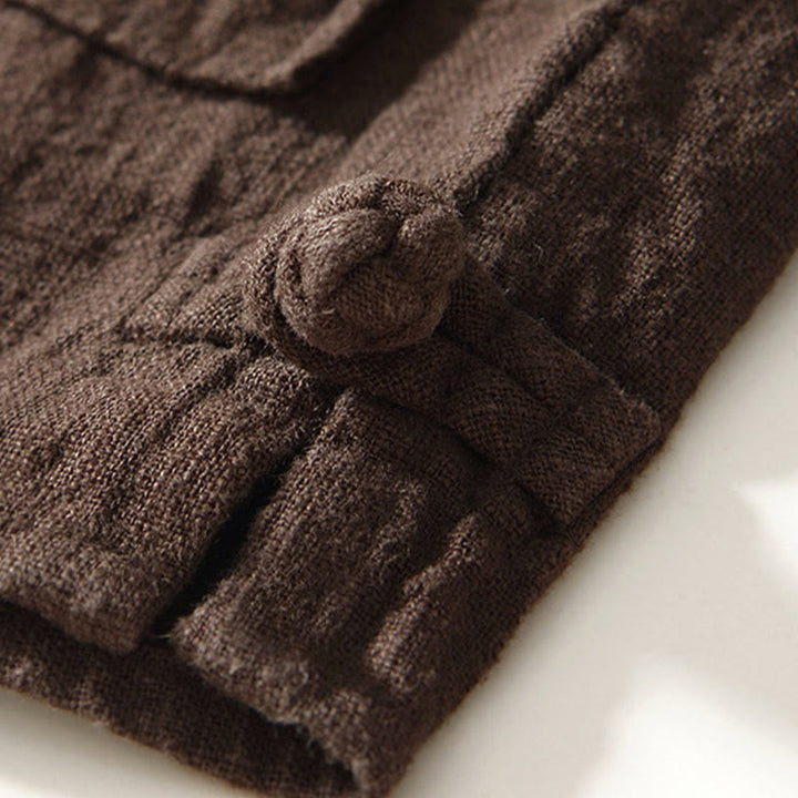 Camisa de lino y algodón de manga larga con botones y bolsillos para hombre, de color liso, con Buddha Stones - image 4