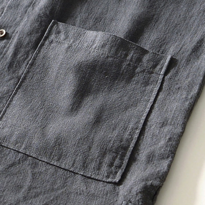 Camisa de lino y algodón de manga larga con botones y bolsillos para hombre, de color liso, con Buddha Stones - image 22