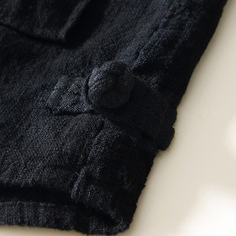 Camisa de lino y algodón de manga larga con botones y bolsillos para hombre, de color liso, con Buddha Stones - image 13