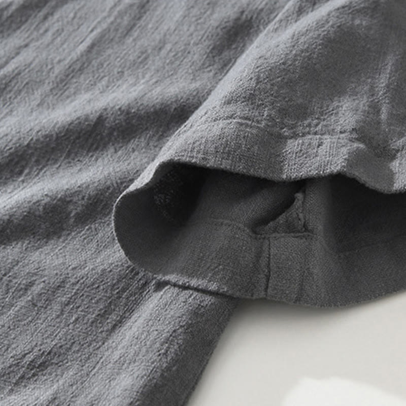 Camisa de lino y algodón de manga corta para hombre, con cuello alto, diseño informal de botones y Buddha Stones, con bolsillos - image 4