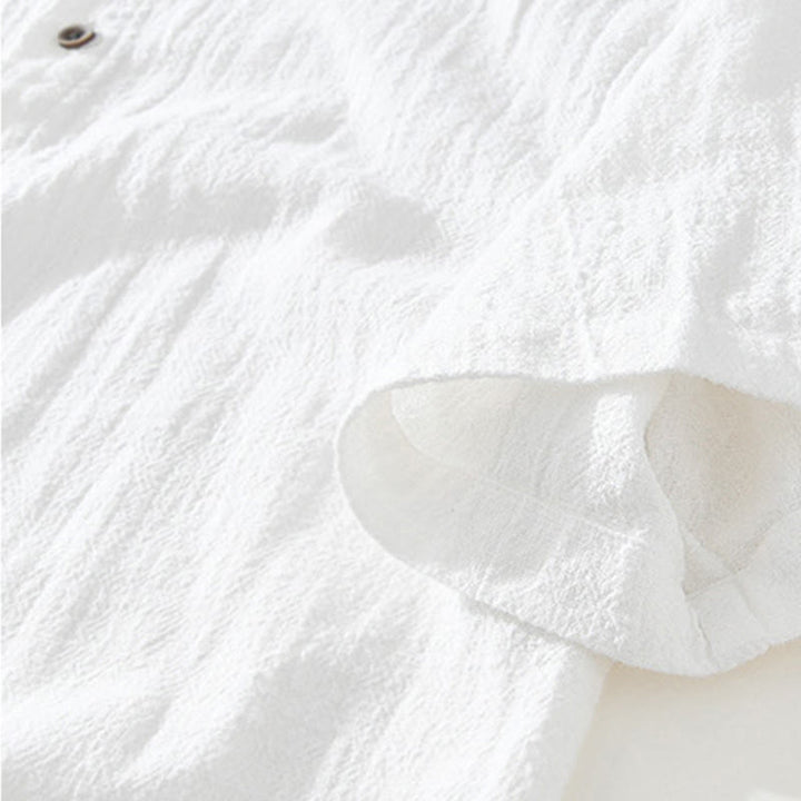 Camisa de lino y algodón de manga corta para hombre, con cuello alto, diseño informal de botones y Buddha Stones, con bolsillos - image 9