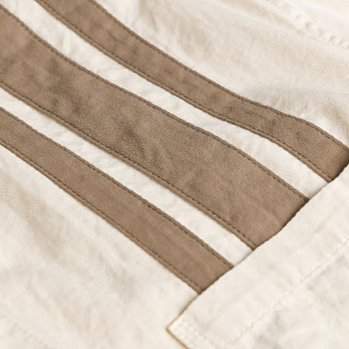 Camisa de algodón de manga larga para hombre con diseño de patchwork en contraste de color y solapa con estampado de Buddha Stones y bolsillo - image 3