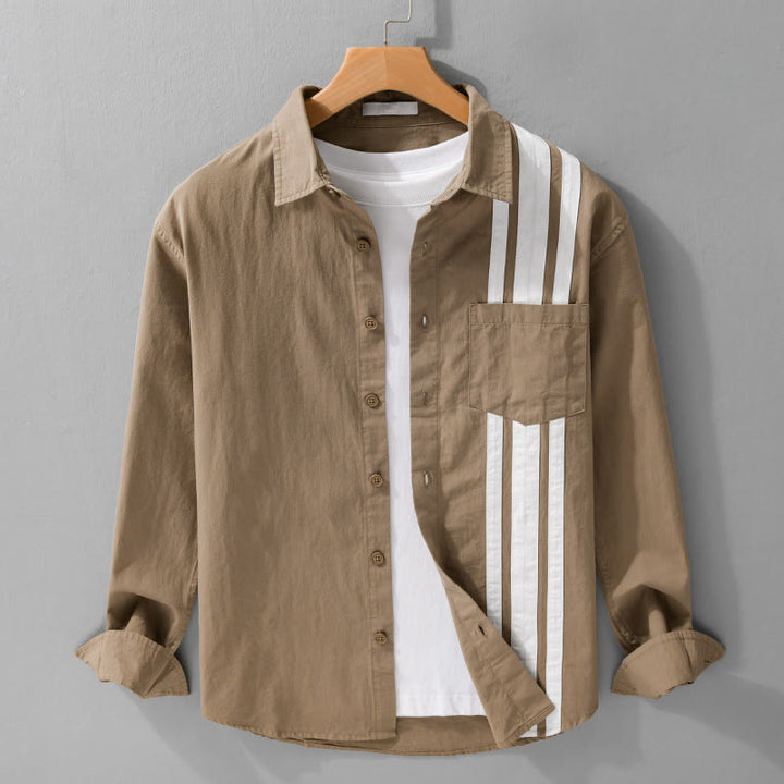 Camisa de algodón de manga larga para hombre con diseño de patchwork en contraste de color y solapa con estampado de Buddha Stones y bolsillo - Perú - US/UK/AU42, EU52 (3XL) - image 8