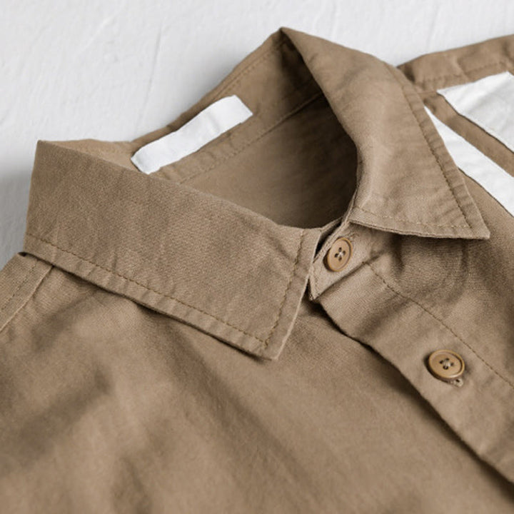 Camisa de algodón de manga larga para hombre con diseño de patchwork en contraste de color y solapa con estampado de Buddha Stones y bolsillo - image 9