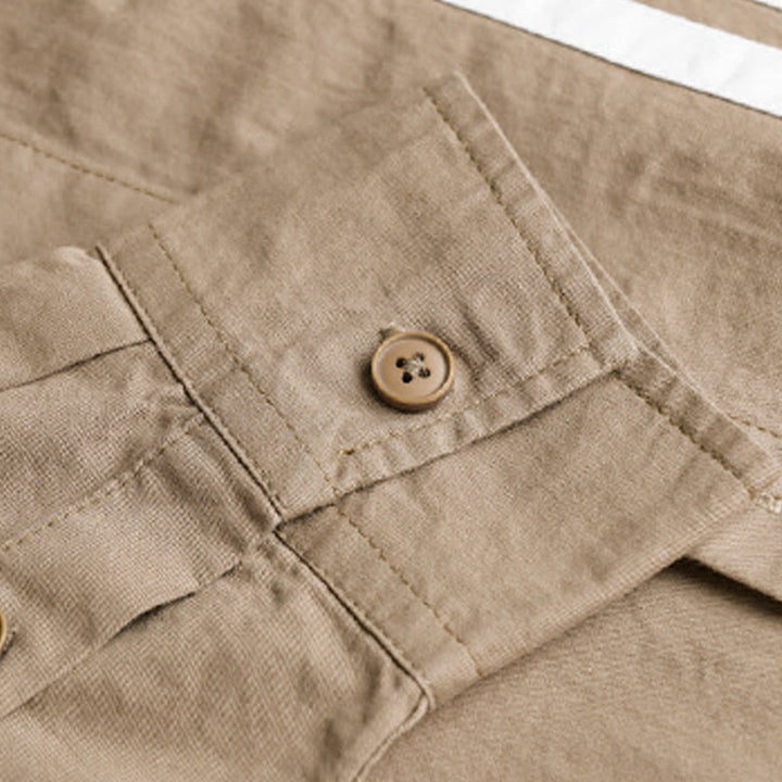 Camisa de algodón de manga larga para hombre con diseño de patchwork en contraste de color y solapa con estampado de Buddha Stones y bolsillo - image 11