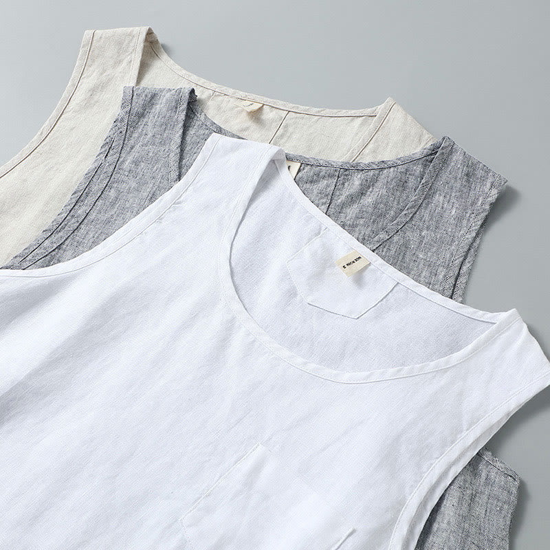 Chaleco de lino sin mangas para hombre con diseño de abertura lateral de color liso de verano Buddha Stones - image 12