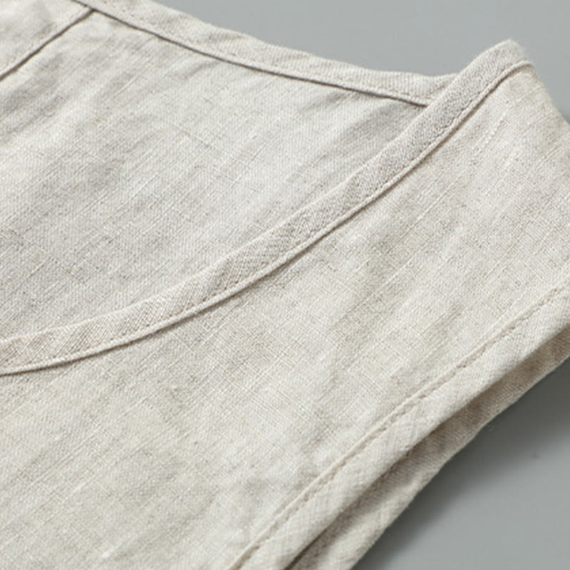 Chaleco de lino sin mangas para hombre con diseño de abertura lateral de color liso de verano Buddha Stones - image 3