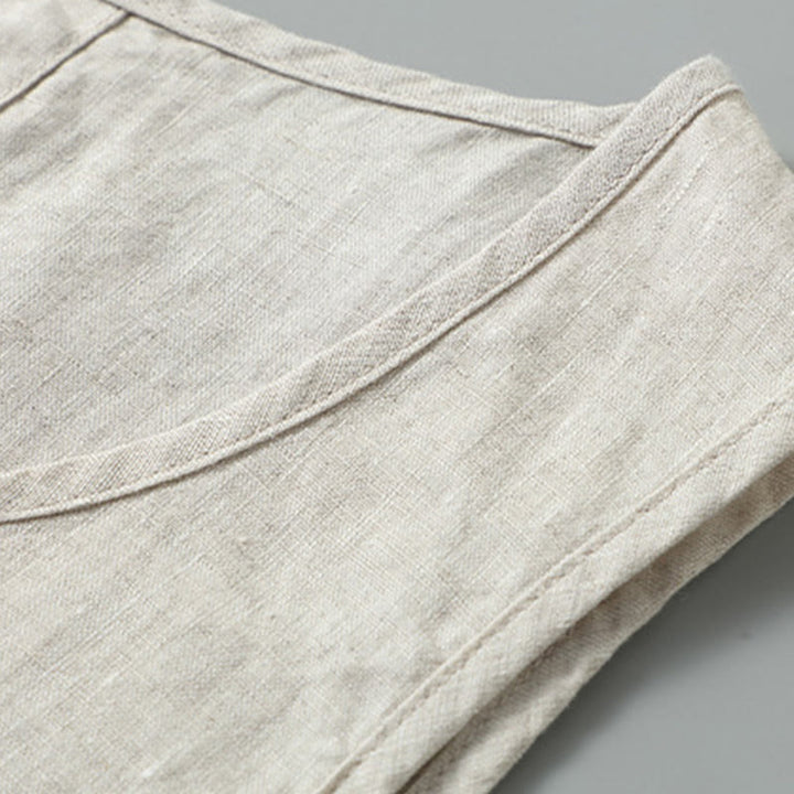 Chaleco de lino sin mangas para hombre con diseño de abertura lateral de color liso de verano Buddha Stones - image 3