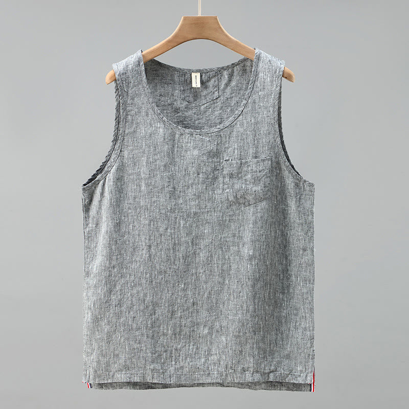 Chaleco de lino sin mangas para hombre con diseño de abertura lateral de color liso de verano Buddha Stones - Gris - US/UK/AU42, EU52 (3XL) - image 10
