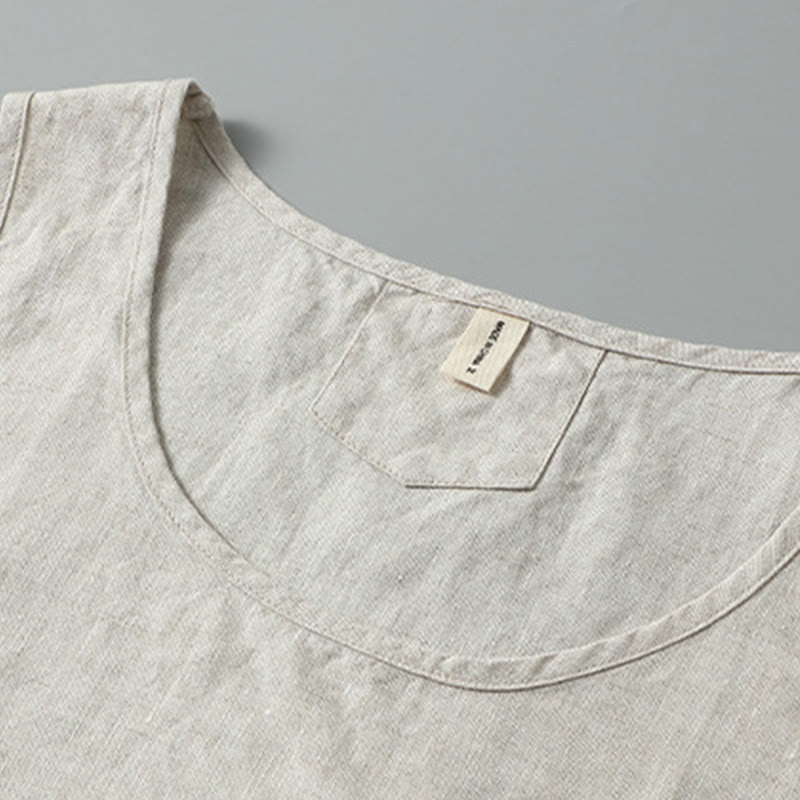 Chaleco de lino sin mangas para hombre con diseño de abertura lateral de color liso de verano Buddha Stones - image 2