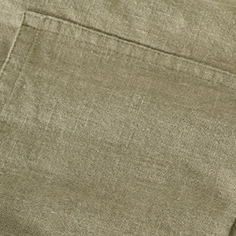 Camisa de lino y algodón de manga larga para hombre con solapa de color liso y bolsillo de Buddha Stones Commute Fall - image 31