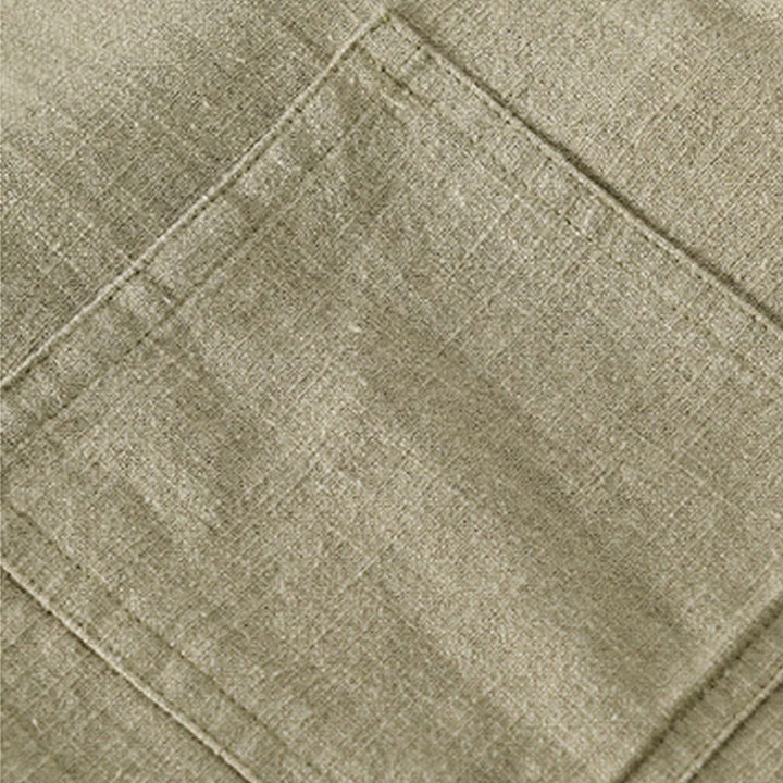 Camisa de lino y algodón de manga larga para hombre con solapa de color liso y bolsillo de Buddha Stones Commute Fall - image 30