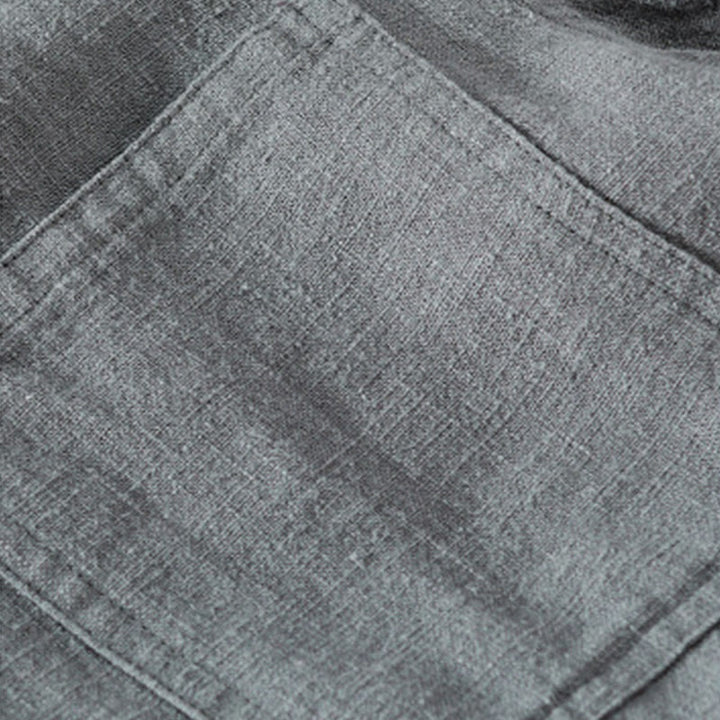 Camisa de lino y algodón de manga larga para hombre con solapa de color liso y bolsillo de Buddha Stones Commute Fall - image 13