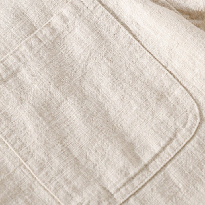 Camisa de lino y algodón de manga larga para hombre con solapa de color liso y bolsillo de Buddha Stones Commute Fall - image 4