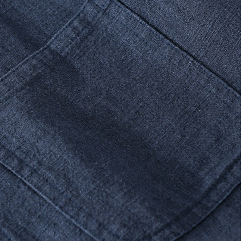 Camisa de lino y algodón de manga larga para hombre con solapa de color liso y bolsillo de Buddha Stones Commute Fall - image 19