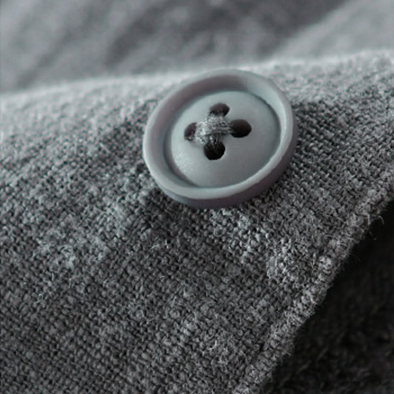 Camisa de lino y algodón de manga larga para hombre con solapa de color liso y bolsillo de Buddha Stones Commute Fall - image 11